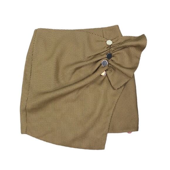 N12H Houndstooth Skirt S Exhibitionist Wrap Assym Ruffle Boho Fairy Acubi City - Picture 2 of 12